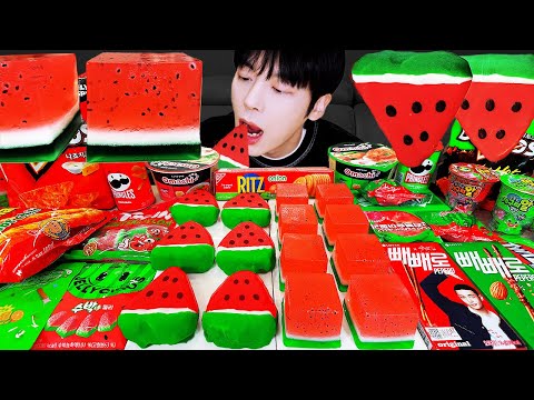 ASMR MUKBANG | 수박 디저트 아이스크림 탕후루 딸기 수박젤리 먹방 & 레시피 DESSERT ICE CREAM WATERMELON TANGHULU
