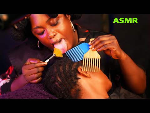 ASMR ✨no gum tingly mouth sound fake spit painting, hair parting,shea butter greasing scalp massage