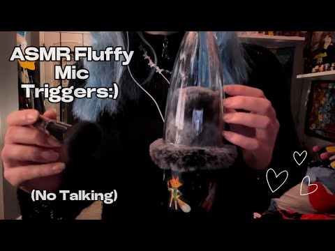 ASMR Fluffy Mic Triggers (Mic Brushing,Cup Tapping, Face Brushing, No Talking)