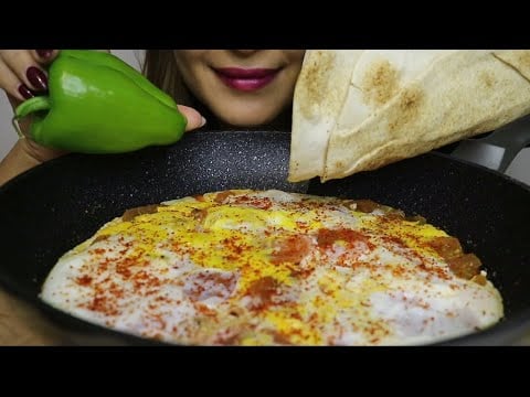 ASMR SHAKSHUKA / FLAT BREAD / BELL PEPPER / no talking / CREMA ASMR #asmr #mukbang #shakshuka #food