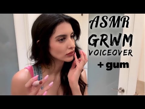 ASMR gum chewing voiceover GRWM🎀Hair, Makeup, Outfit✨(whispered)