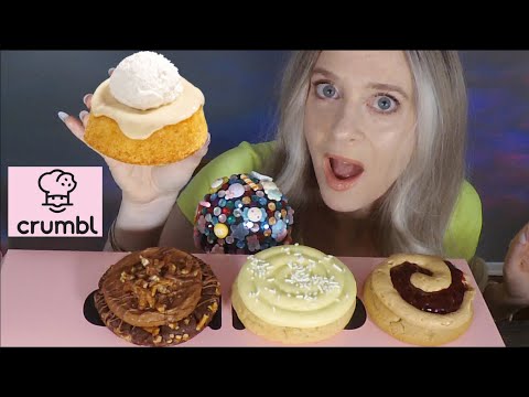 ASMR CRUMBL COOKIE Taste Test & Review | Butter Cake, PBJ, Lemon Cupcake,  Choc Covered Pretzel Pie