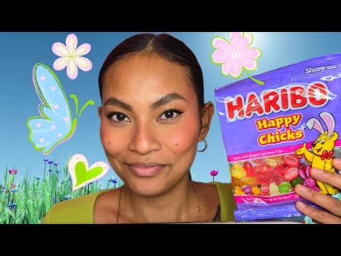 ASMR Eating Haribo Happy Chicks Gummies, Sticky Mouth Sounds
