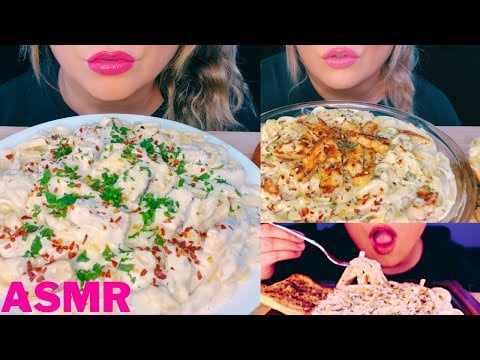 ASMR CREAMY ALFREDO PASTA MUKBANG (NO TALKING) EATING COMPILATION