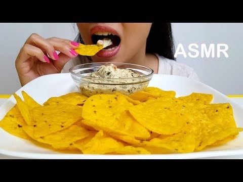 ASMR Satisfying Crunchy Chips And Dip Eating Sounds