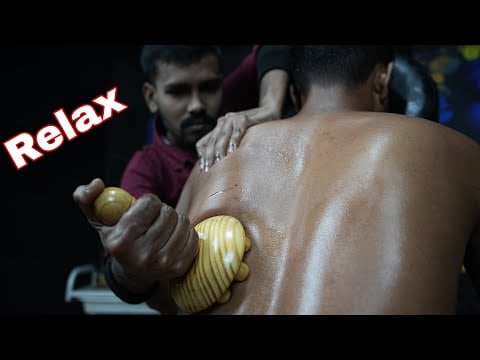 Indian Barber Doing Relaxing ASMR Head And Body Massage With Wooden Tool | Neck Cracking ASMR