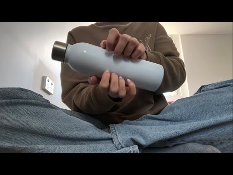 ASMR fast & aggressive tapping on a thermos + hand sounds and clothes scratching