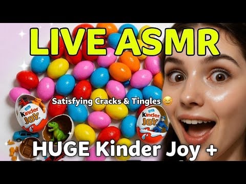 "LIVE ASMR Surprise Eggs Unboxing Huge Kinder Joy + Mystery Toys! #kinderjoy #trending #viral
