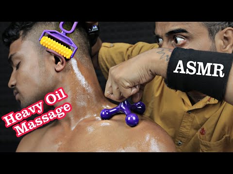 ASMR Heavy Oil Shoulder Massage For Shoulder Pain Relief | ASMR Indian Head Massage With Neck Crack