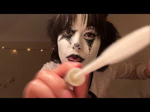 crazy clown paints your face for the show - very fast & aggressive asmr
