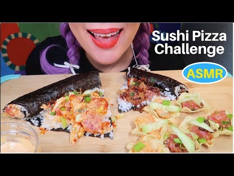 ASMR SUSHI PIZZA with HAWAIIAN POKE | 스시 피자 하와이 포케 리얼사운드 | CURIE. ASMR