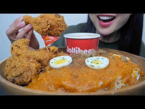 JOLLIBEE FRIED CHICKEN + PALABOK (ASMR EATING SOUNDS) NO TALKING | SAS-ASMR