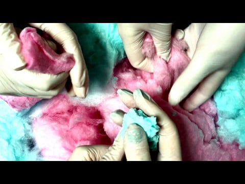 LATEX GLOVES❤  MULTI HANDS  with Cotton Candy 💋 Eating sounds [[ASMR]]