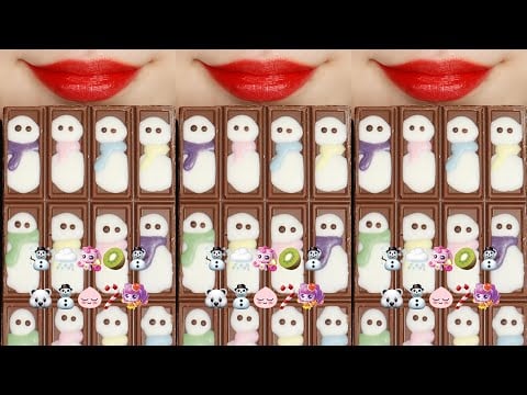 VERTICAL MUKBANG CHRISTMAS FOOD ASMR SNOWMAN CHOCOLATE, CUTE JELLY ASMR EMOJI FOOD ASMR ☃️