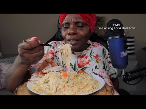 Alfredo RICE NOODLES With CARROTS CRAB CLAWS ASMR EATING SOUNDS