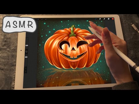 😴ASMR iPad sounds - Teaching you how to paint a Halloween Pumpkin