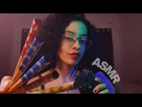 ASMR COM OBJETOS DE MADEIRA NO TASCAM - tapping, sons de boca e gatilhos visuais