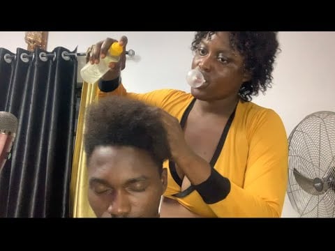 Asmr ✨scratching, wetting and playing in my brothers hair
