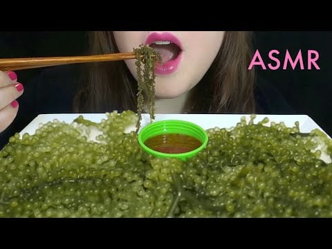 HEALTHY EATING ASMR Raw Sea Grapes Platter - EXTREMELY SATISFYING Popping Crunching SOUNDS!