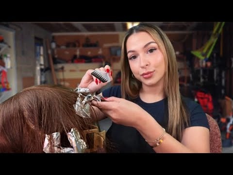 ASMR $5 Highlights & Hair Trim in Scammer girls Garage🎨✂️