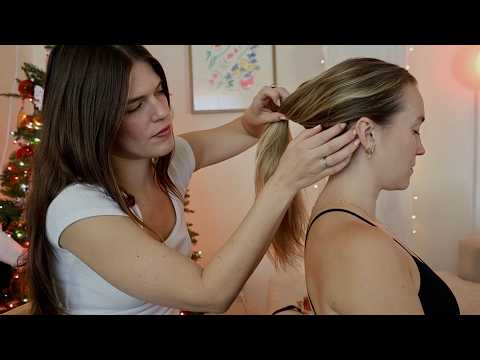 ASMR ❤️ Hair Play, Hairstyles (Dutch Braid, Ponytail, Claw Clip), Back Scratches on Carly *Whisper*