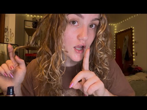 good night ASMR 😴 help me detangle my hair & do my skincare routine (decompressing & therapy talk)