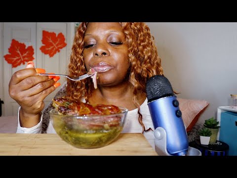 Smoke Turkey Necks With Collard Greens ASMR Eating Sounds