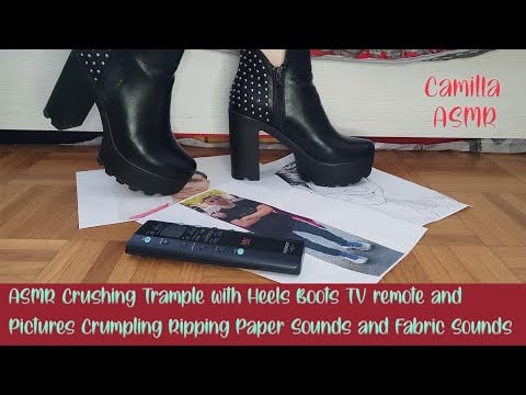 ASMR Crushing Trample with Heels Boots TV remote & Pictures Ripping Paper Sounds and Fabric Sounds