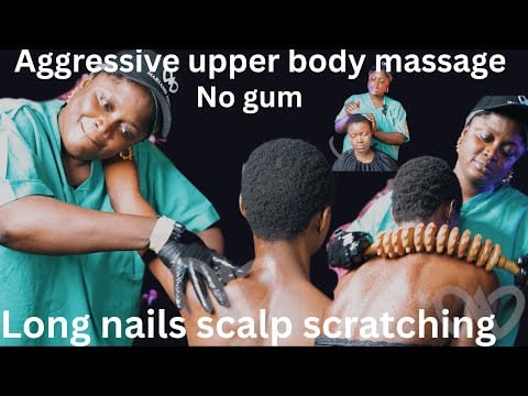 ASMR fast and aggressive upper body massage with long nails scalp scratching for deep sleep