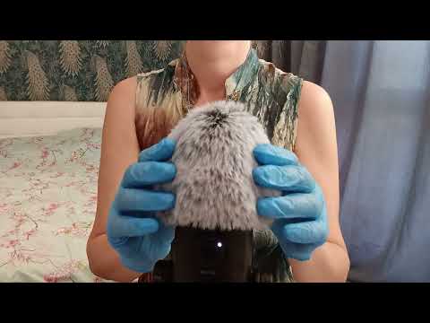 ASMR Pure Tingles:  Blue Gloves &  Fluffy Mic (No Talking)
