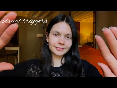 ASMR soothing hand movements and face brushing for sleep | visual triggers (breathwork, fireplace)