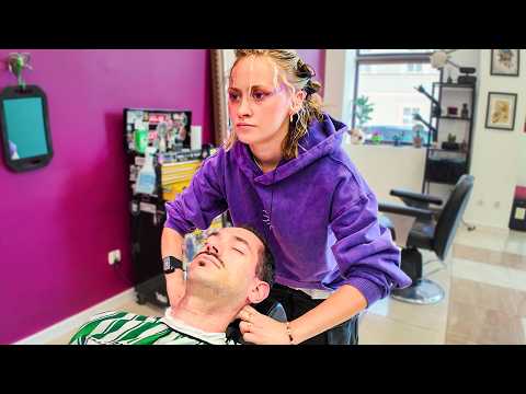 💈Ladybarber put me to Sleep with Post-shave Massage [Relaxing] - Bydgoszcz 🇵🇱