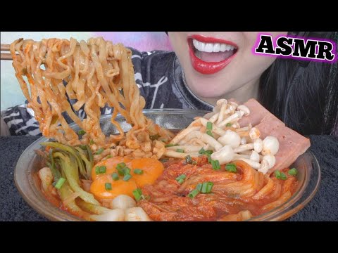 ASMR SPICY NOODLES *ENOKI MUSHROOMS + SPAM + RAW EGG (EATING SOUNDS) LIGHT WHISPERS | SAS-ASMR