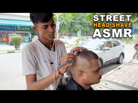 $1 Razor Head Shave by Street Barber | Indian Street Barber | ASMR