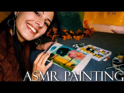 АСМР Рисуване с Акрилни и Акварелни Бои 🎨Есенна Картина🍂 ASMR PAINTING ON A CANVAS & RAMBLE 🍂 Autumn