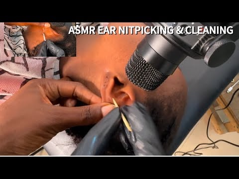 Asmr relaxing ear cleaning gum chewing with mouth sound and ear sound, ear piercing picking