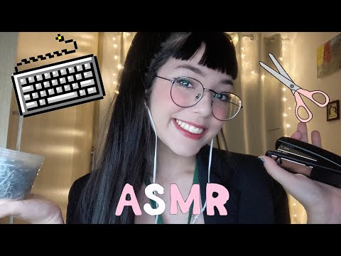 ASMR ROLEPLAY RECEPCIONISTA DE CLÍNICA | SONS DE TECLADO,  TESOURA E PAPEL