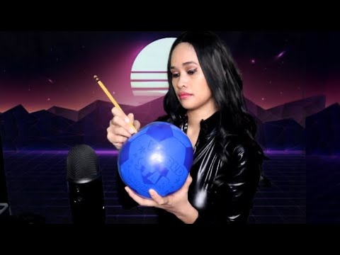 ASMR THROWBACK: BOUNCY BALL POP with PENCIL (Girl in Black Leather Catsuit)