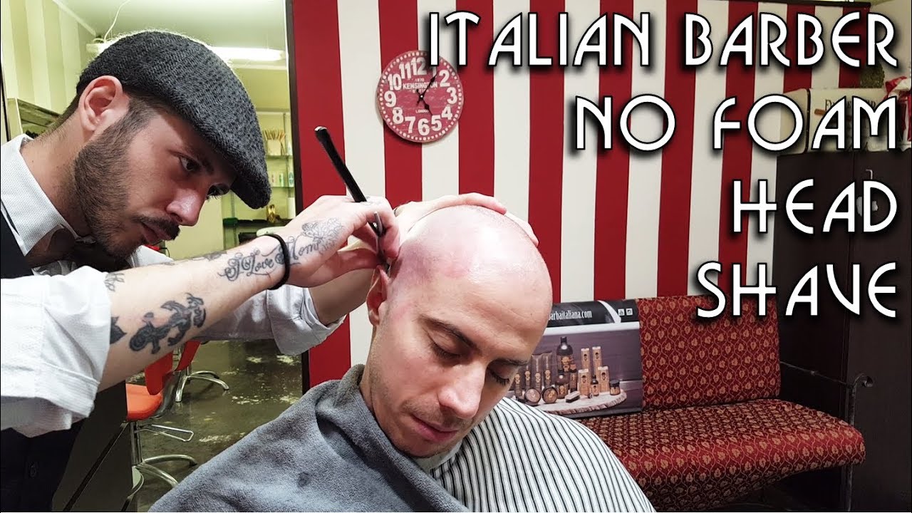 💈 Young Italian Barber - No Foam Head Shave with Shavette and Hot Towel - ASMR video