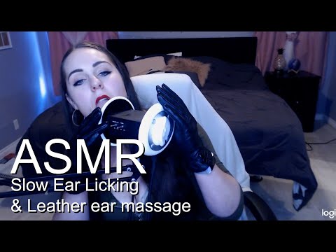 ear licking leather glove in your ear, ear cupping