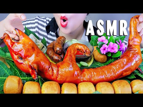 ASMR STICKY RICE ROLLED IN ROASTED PORK EATING SOUNDS LINH-ASMR