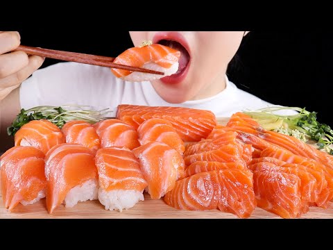 ASMR MUKBANG | Salmon Party 🎉 | Kelp Aged Salmon Sushi and Sashimi | Eating Sounds No Talking