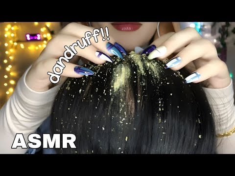 ASMR Scalp Check & Gentle Dandruff Removal | Relaxing Hair Sounds (brushing, massaging) gum chewing