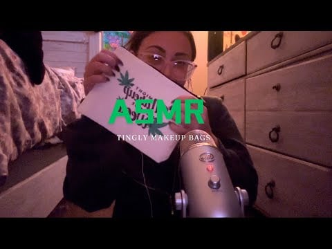 ASMR tingly makeup bags *leather tapping and scratching*sequins scratching*relaxing sounds*