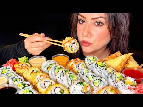 ASMR SUSHI PLATTER MUKBANG | CRAB RANGOONS & SUSHI ROLLS (NO TALKING)
