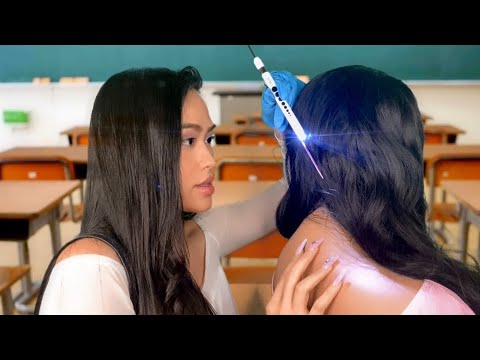 ASMR Girl Who’s OBSESSED With You Gives U Scalp Check + Back Scratch in Class| Hair Play Gum Chewing