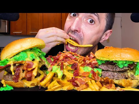 ASMR | HUGE BURGERS & BACON CHEESE FRIES | MUKBANG | EATING SOUNDS !