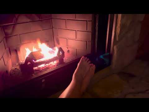 ASMR bare feet by the fire mini foot massage after a long day