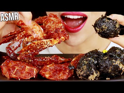 ASMR SPICY RAW CRABS RICE BALLS 양념게장 주먹밥 먹방 Eating Sounds Mukbnag