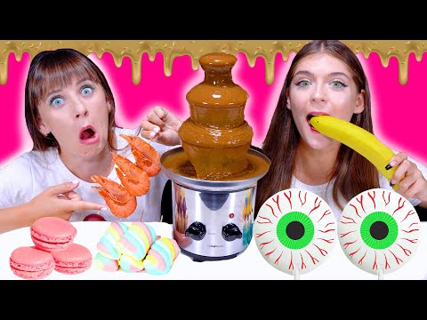 ASMR CHOCOLATE FOUNTAIN FONDUE CHALLENGE || Chocolate VS Real Food By LiLiBu